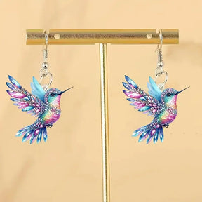 Brincos de acrílico beija-flor para mulheres estilo retro colorido