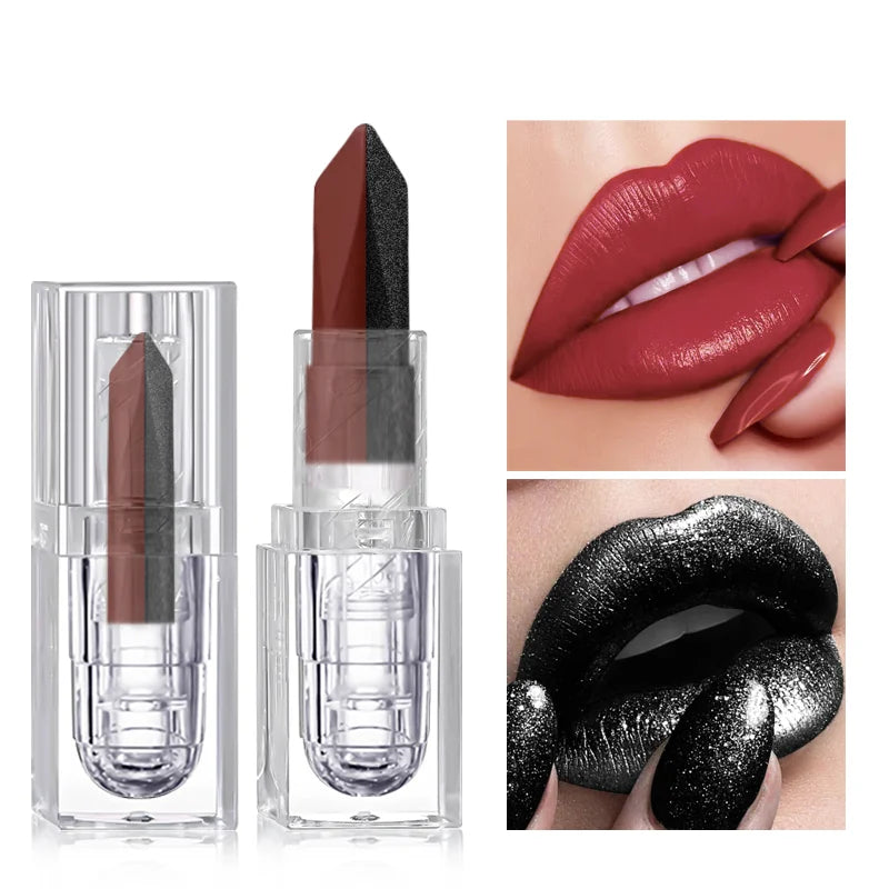 Batom à prova d'água de longa duração com hidratante fosco, antiaderente perolado diamante matiz labial vermelho.