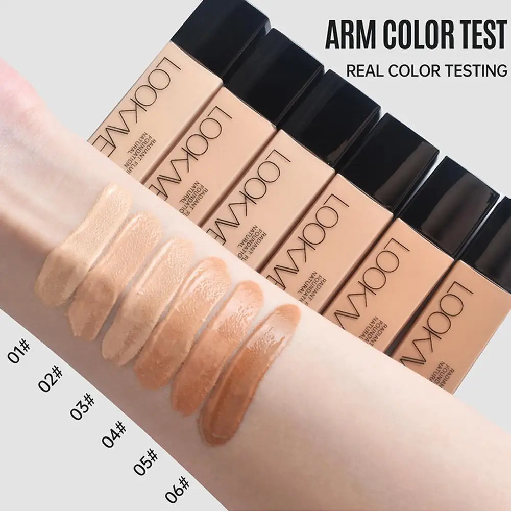 Base Líquida LOOKAVE de Longa Duração, Cobertura Total, Creme Mate, Corretivo de Maquiagem, Base Líquida Natural Hidratante