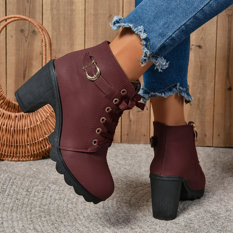 Botas de tornozelo de salto plataforma outono inverno para mulheres.