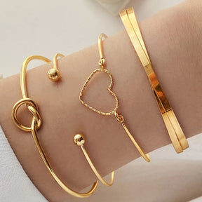 Pulseiras de aço inoxidável 4 peças cor dourada para mulheres