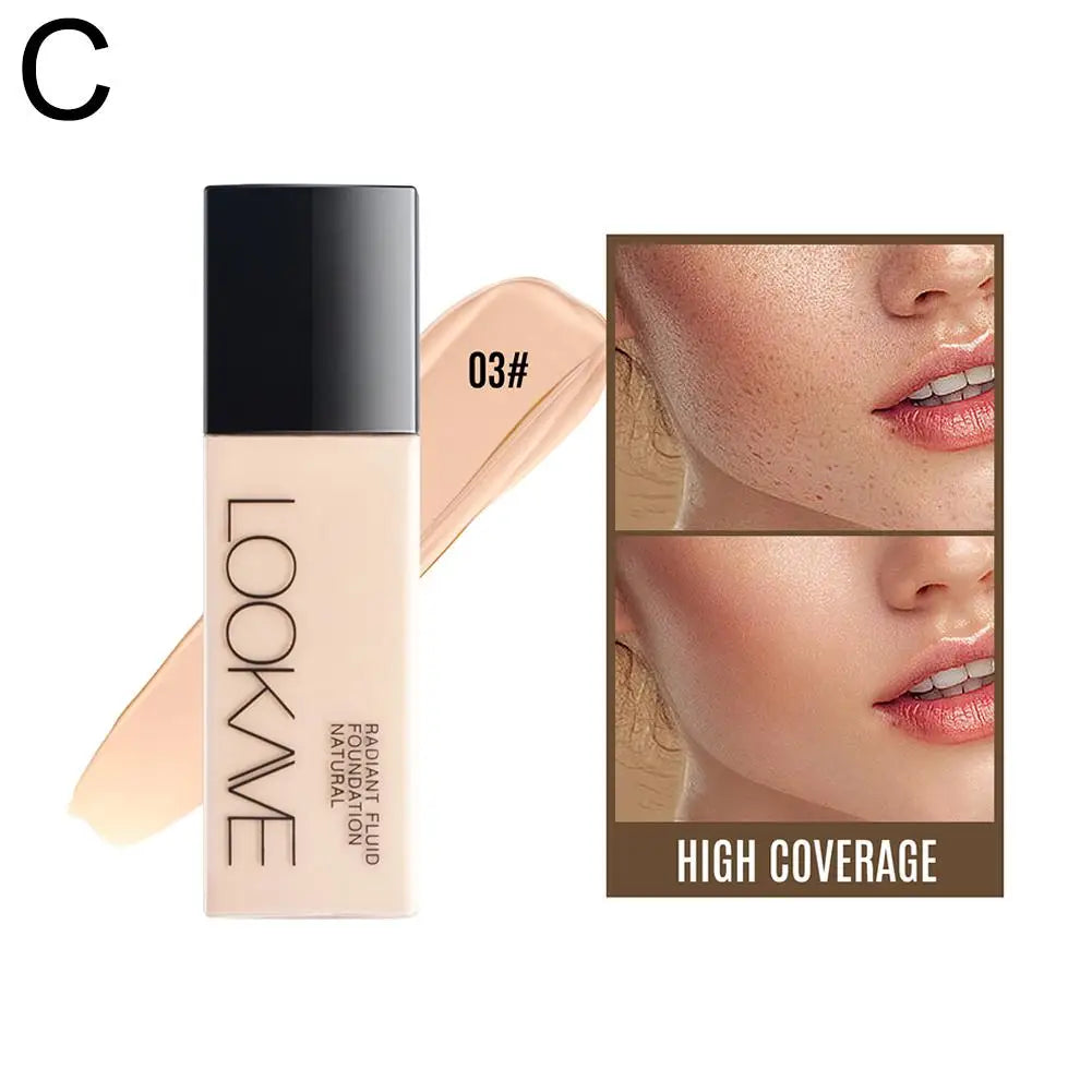 Base Líquida LOOKAVE de Longa Duração, Cobertura Total, Creme Mate, Corretivo de Maquiagem, Base Líquida Natural Hidratante