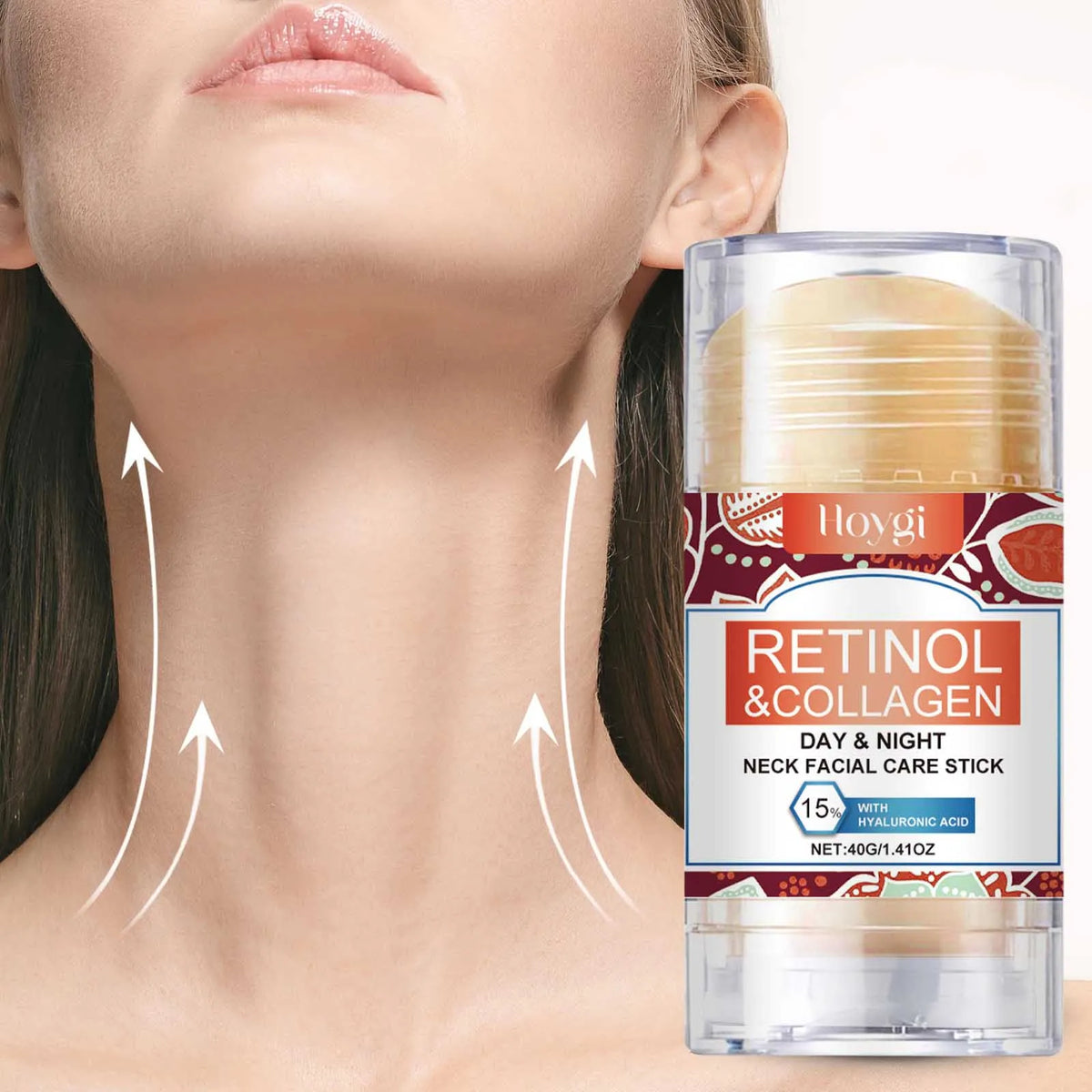 Creme para região do pescoço composto por retinol, colágeno e ácido hialurônico. Reafirma a pele e hidrata.