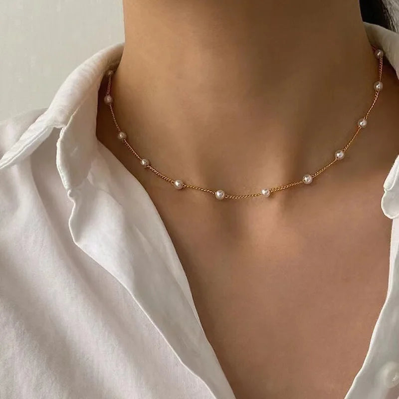 Conjunto de colar de pérolas feminino, 3 peças, ouro 14k, moda amor, coração, pingente, à prova d'água, hipoalergênico.