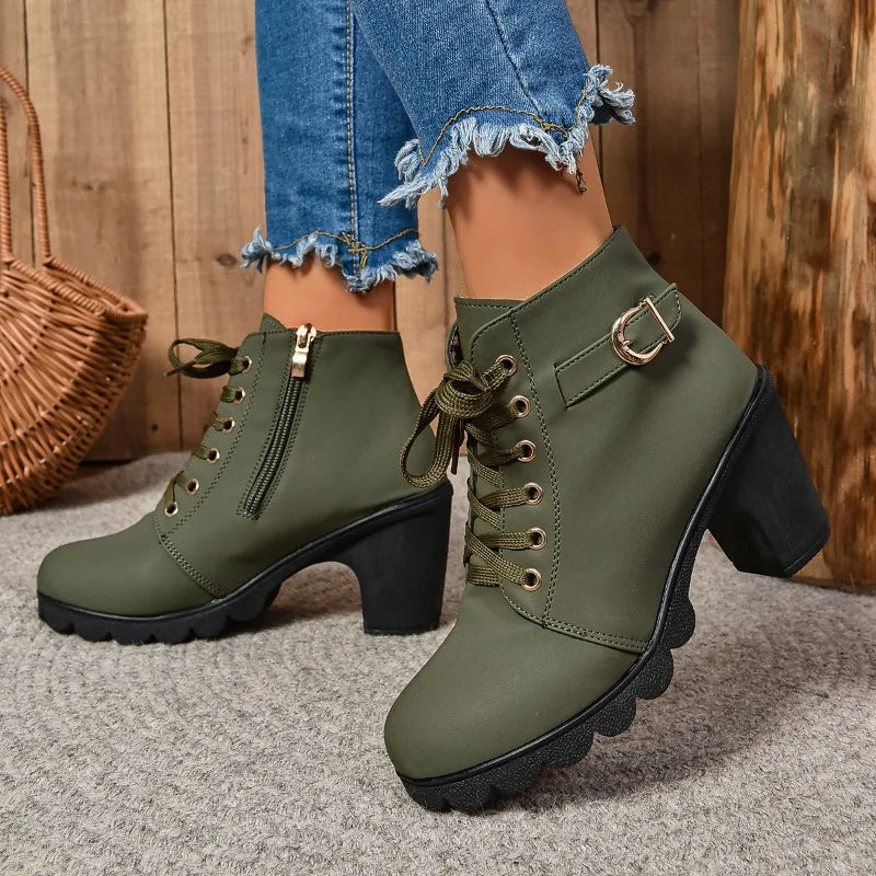 Botas de tornozelo de salto plataforma outono inverno para mulheres.
