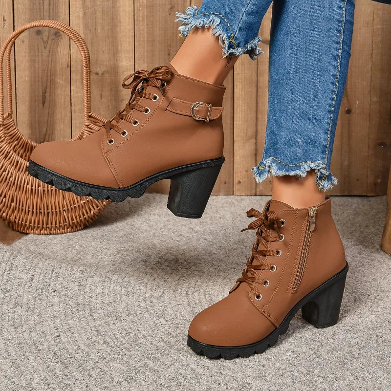 Botas de tornozelo de salto plataforma outono inverno para mulheres.