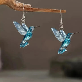Brincos de acrílico beija-flor para mulheres estilo retro colorido