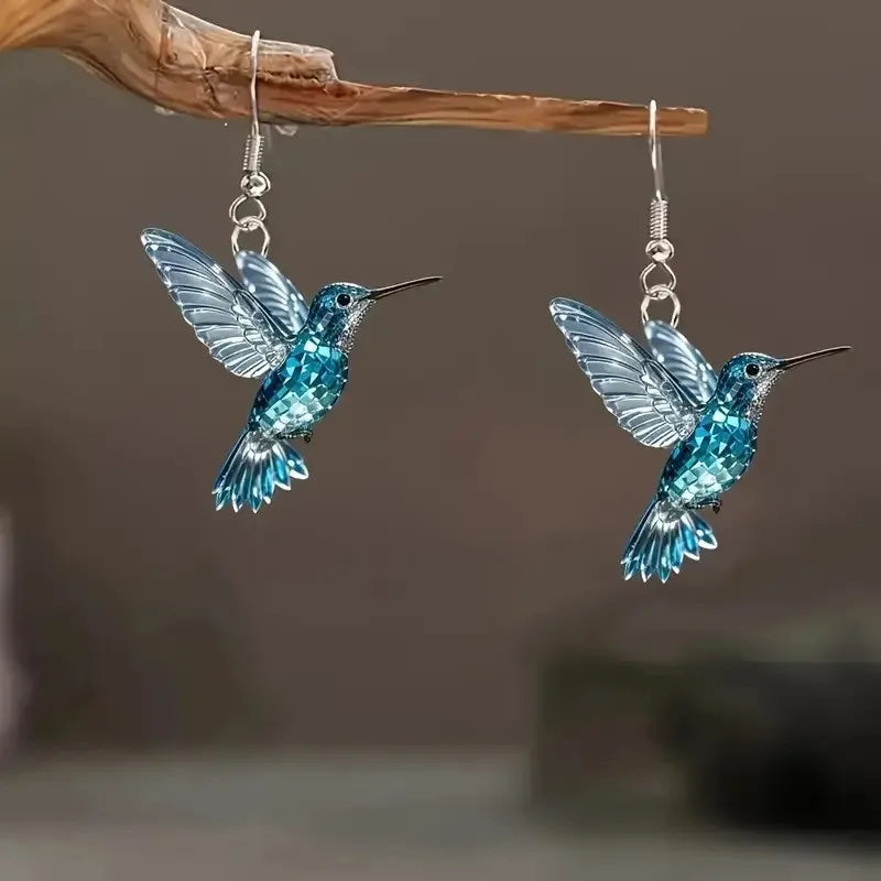 Brincos de acrílico beija-flor para mulheres estilo retro colorido