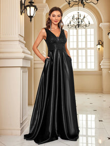 Vestido de Noite com Lantejoulas e Decote em V – Elegância e Sofisticação 2025