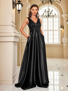 Vestido de Noite com Lantejoulas e Decote em V – Elegância e Sofisticação 2025