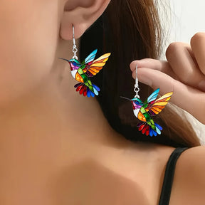 Brincos de acrílico beija-flor para mulheres estilo retro colorido