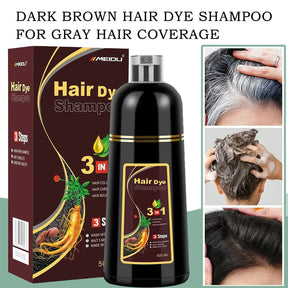 Shampoo de tintura de cabelo 3 em 1 escurecimento de cabelos instantâneo do branco ao preto.