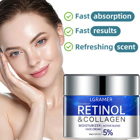 Creme antirrugas com retinol, antienvelhecimento, firmador, suaviza linhas finas, clareador, hidratante e iluminador.