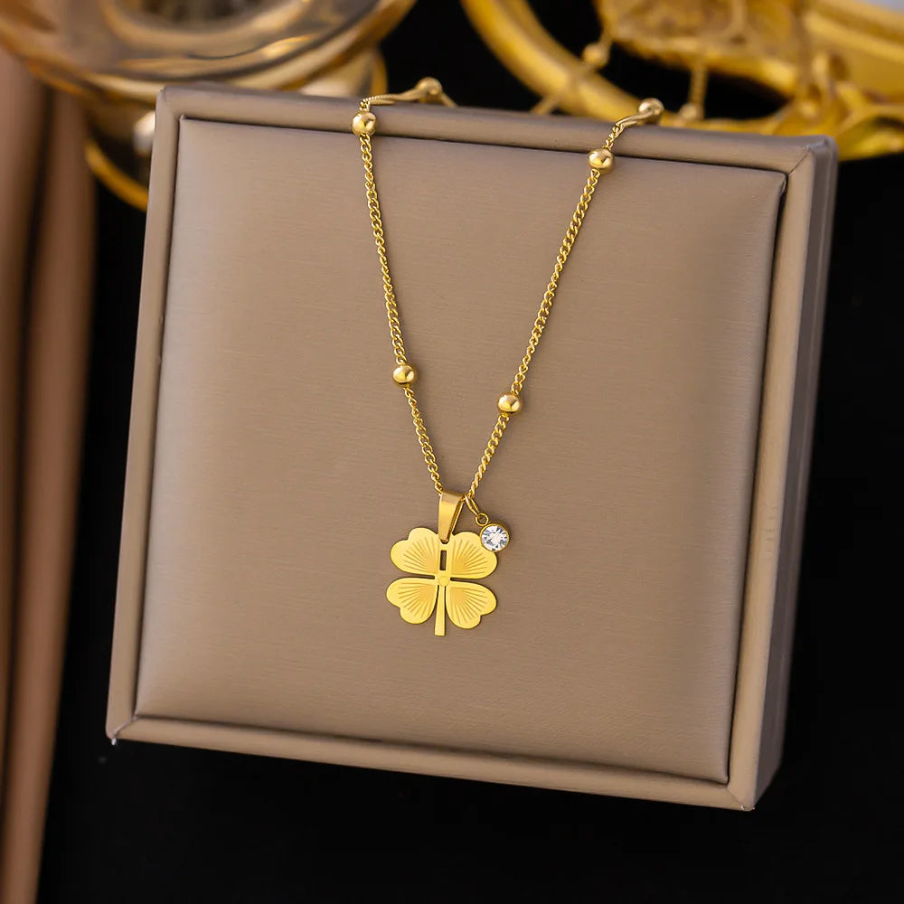 Colar de pingente de flor de aço inoxidável para mulheres cor dourada de alta qualidade