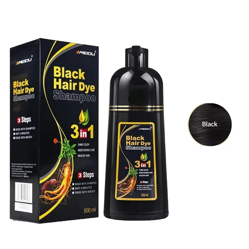 Shampoo de tintura de cabelo 3 em 1 escurecimento de cabelos instantâneo do branco ao preto.