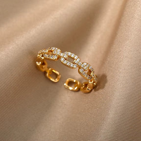 Anéis geométricos de luxo para mulheres, aço inoxidável banhado a ouro 18 k, cor dourada em formato aberto.