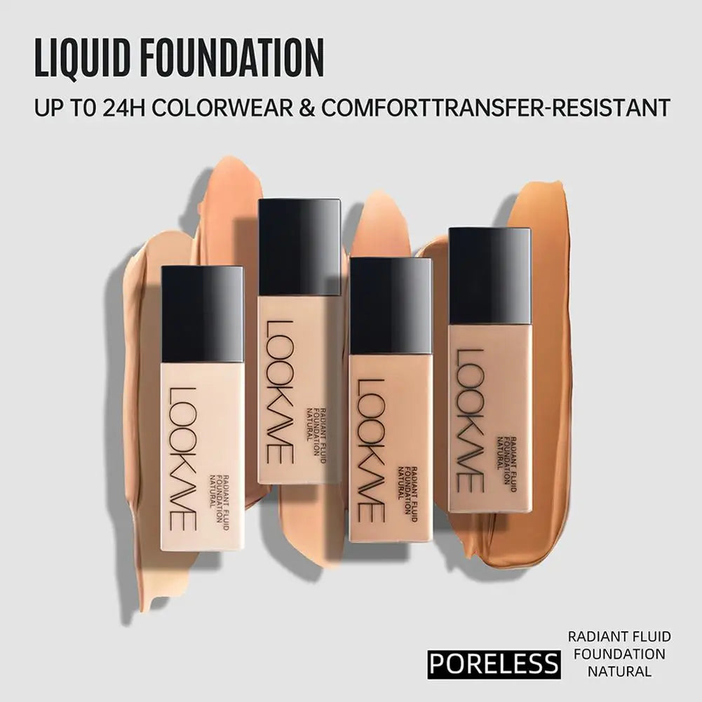 Base Líquida LOOKAVE de Longa Duração, Cobertura Total, Creme Mate, Corretivo de Maquiagem, Base Líquida Natural Hidratante