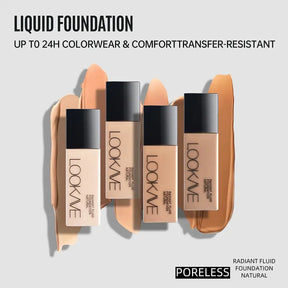 LOOKAVE Base Líquida de Longa Duração – Cobertura Completa, Acabamento Fosco Natural, Hidratante com Efeito CC e Corretivo Integrado