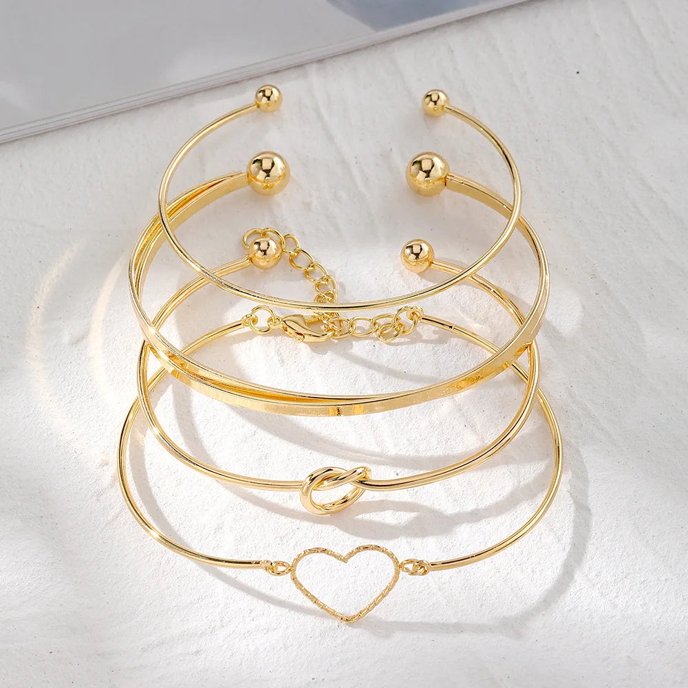 Pulseiras de aço inoxidável 4 peças cor dourada para mulheres