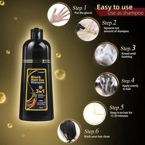 Shampoo de tintura de cabelo 3 em 1 escurecimento de cabelos instantâneo do branco ao preto.