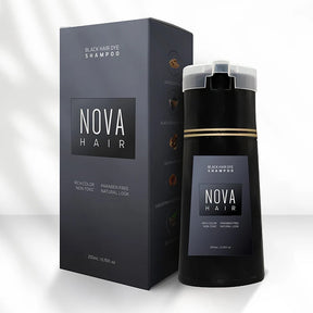 Shampoo de tingimento capilar Black Nova Hair Instant Dye 3 em 1 para homens e mulheres . Fórmula que cuida dos cabelos, controla a oleosidade e da nutrição capilar.