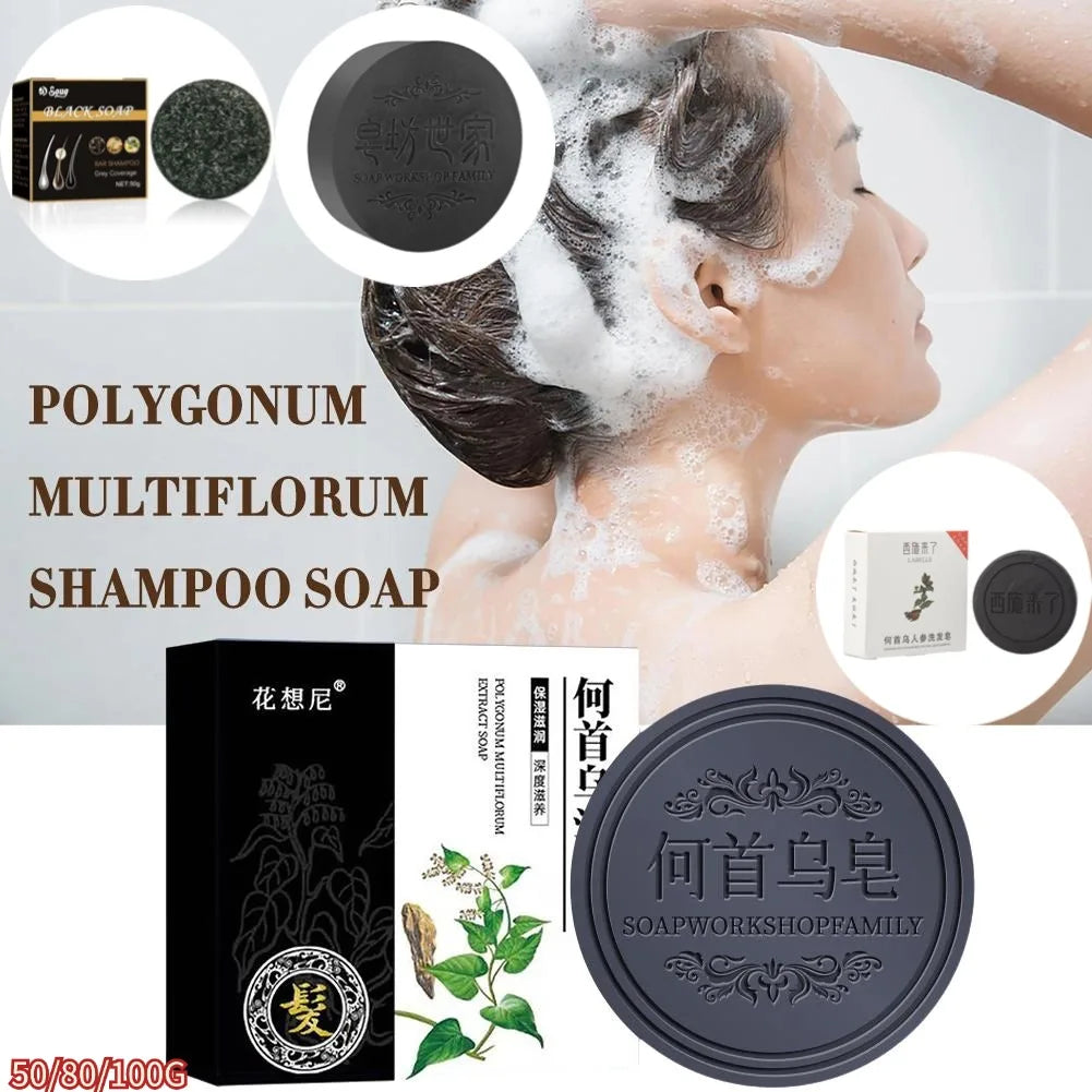 Shampoo Polygonum Hair Darkening em barra para escurecimento do cabelo
