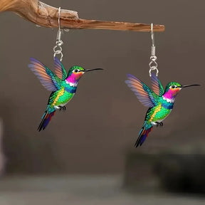 Brincos de acrílico beija-flor para mulheres estilo retro colorido